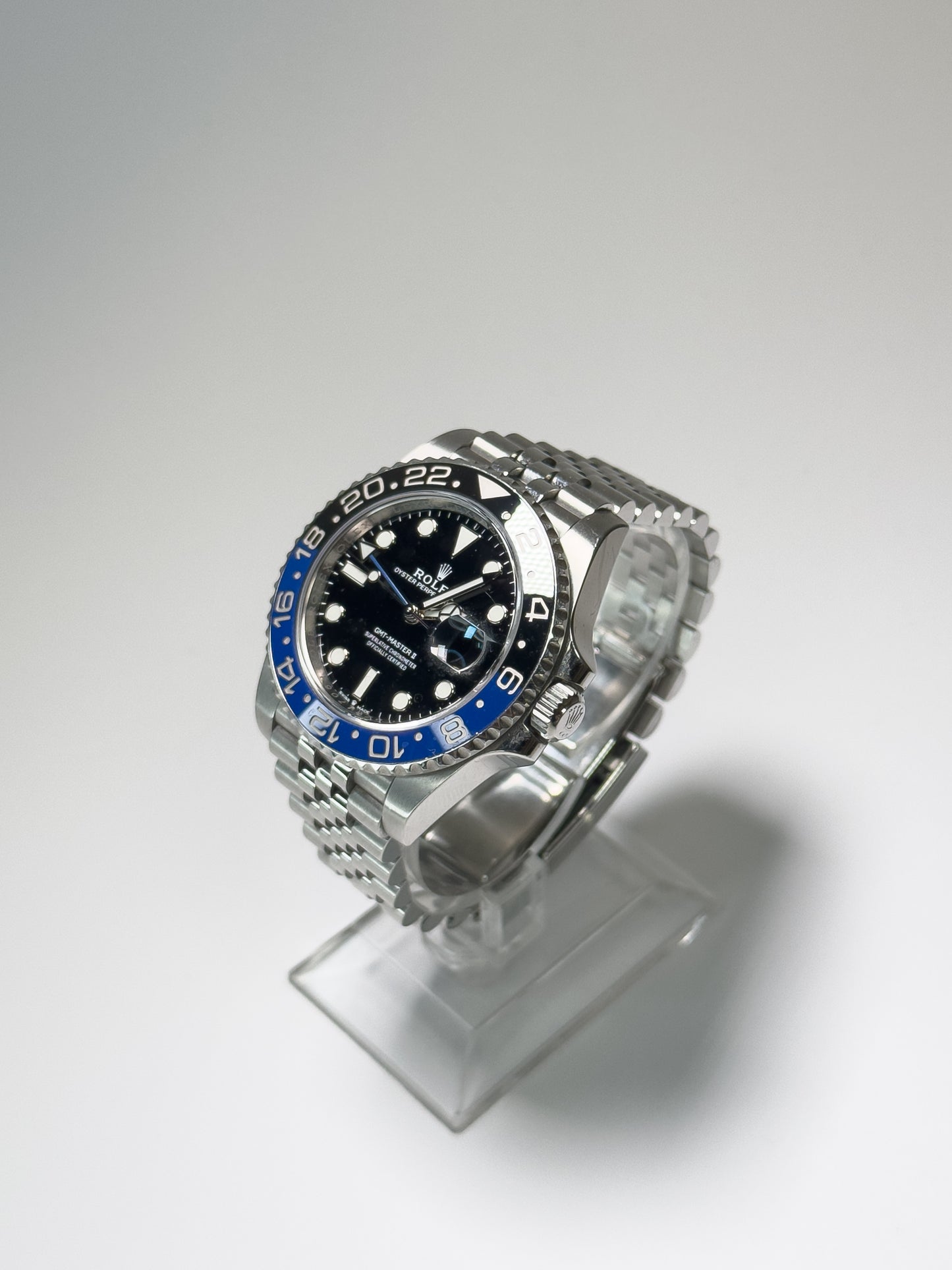 ROLEX GMT-MASTER II - OYSTERSTEEL - BLACK DIAL - BLACK AND BLUE BEZEL