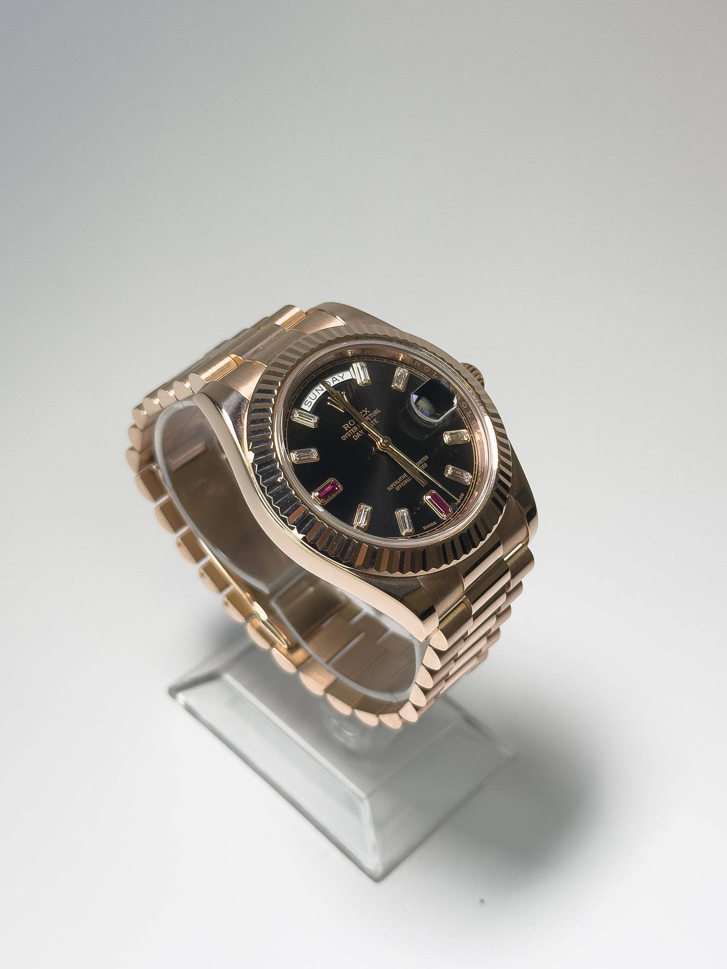 ROLEX DAY-DATE II - EVEROSE - RUBY AND DIAMOND DIAL