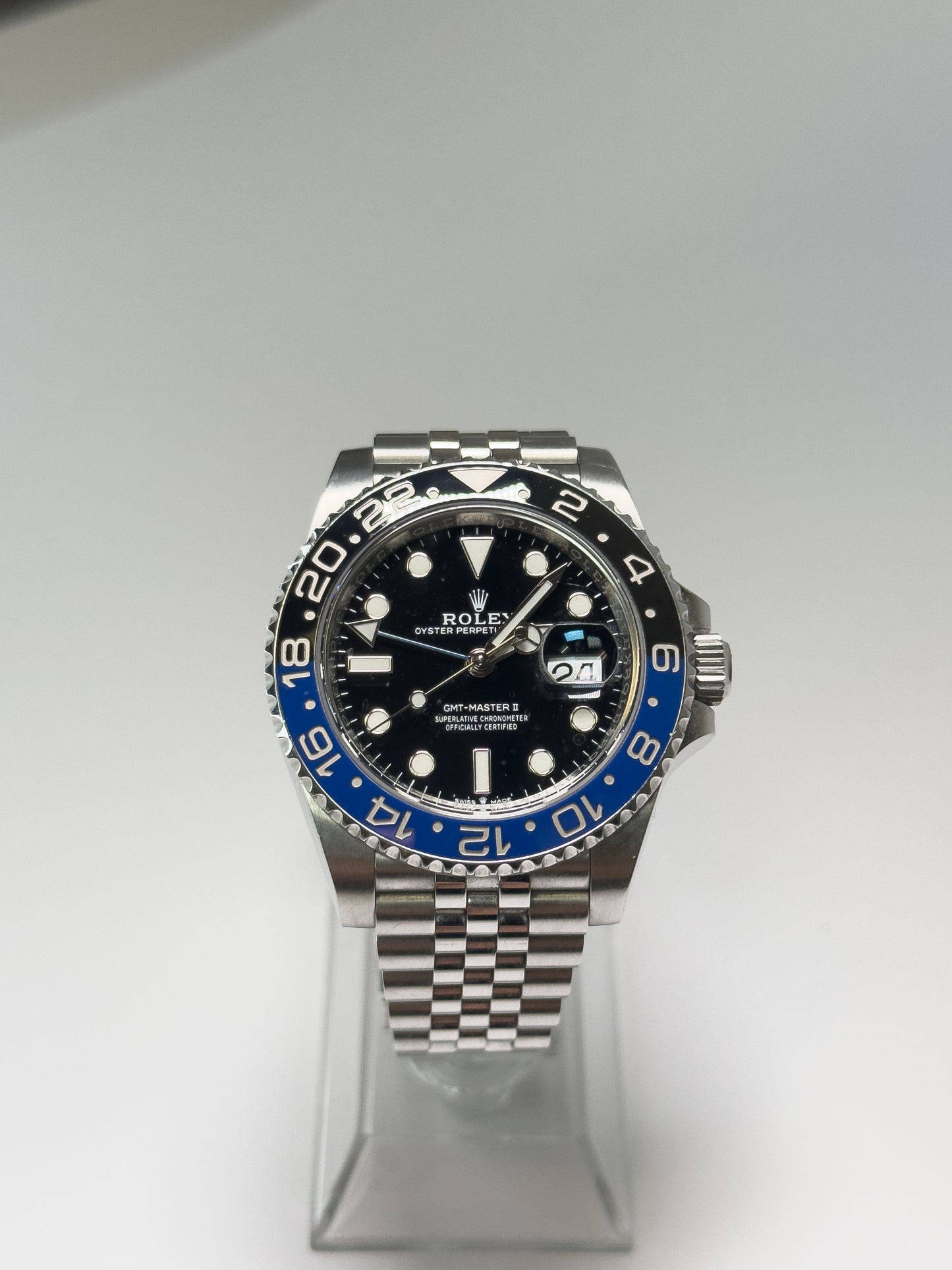 ROLEX GMT-MASTER II - OYSTERSTEEL - BLACK DIAL - BLACK AND BLUE BEZEL