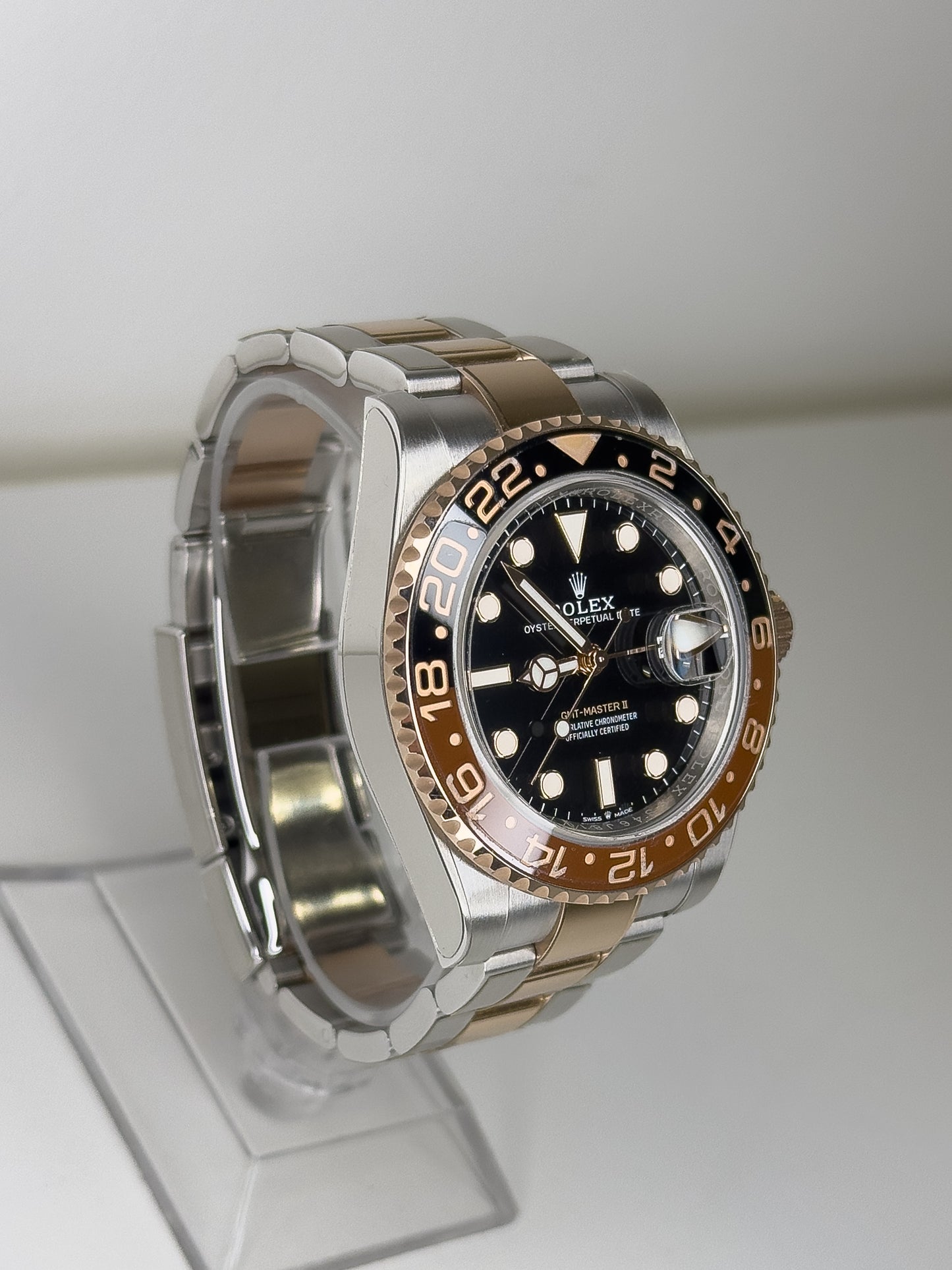 ROLEX GMT-MASTER II - OYSTERSTEEL & ROSE GOLD - BLACK DIAL - BLACK AND BROWN BEZEL