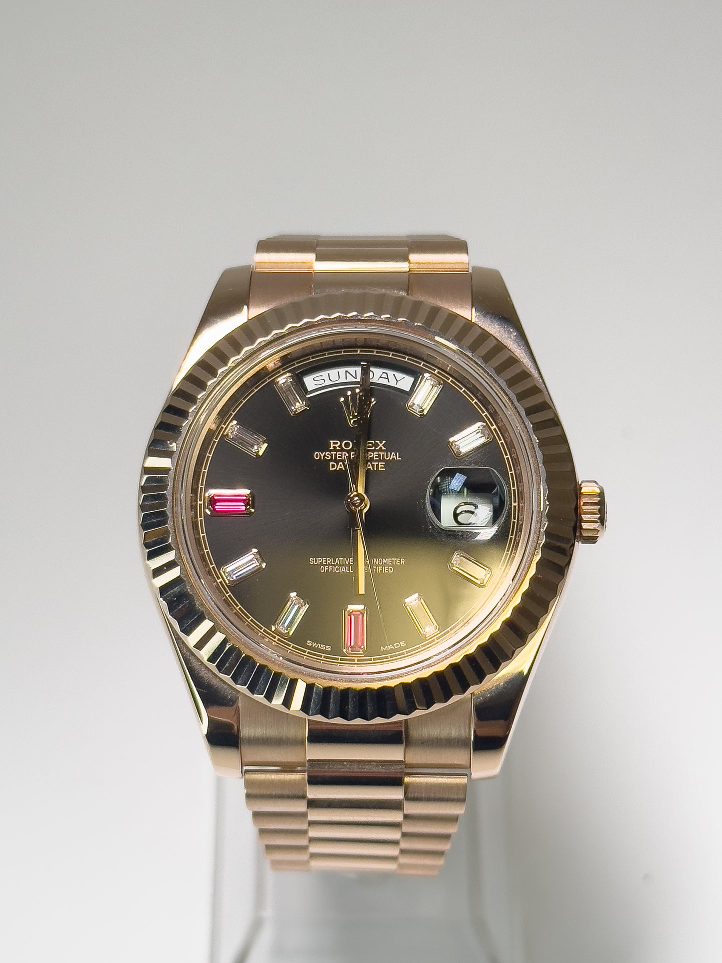ROLEX DAY-DATE II - EVEROSE - RUBY AND DIAMOND DIAL