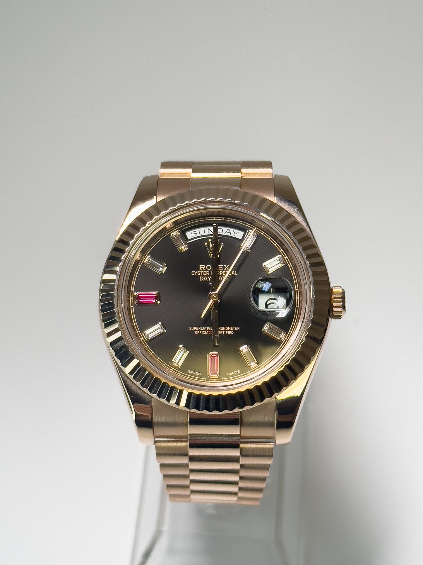 ROLEX DAY-DATE II - EVEROSE - RUBY AND DIAMOND DIAL