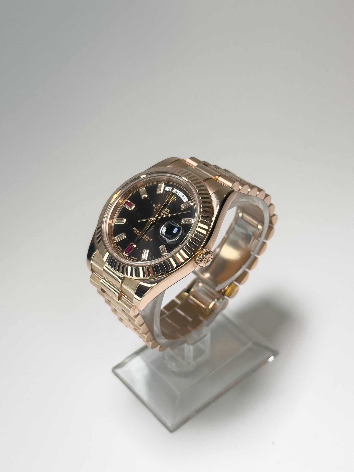 ROLEX DAY-DATE II - EVEROSE - RUBY AND DIAMOND DIAL