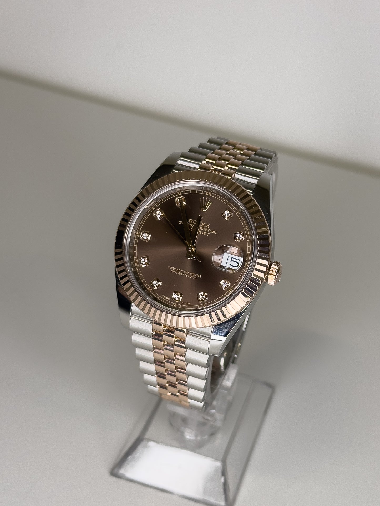 ROLEX DATE JUST 41 - OYSTERSTEEL & ROSE GOLD - BROWN & DIAMONDS DIAL