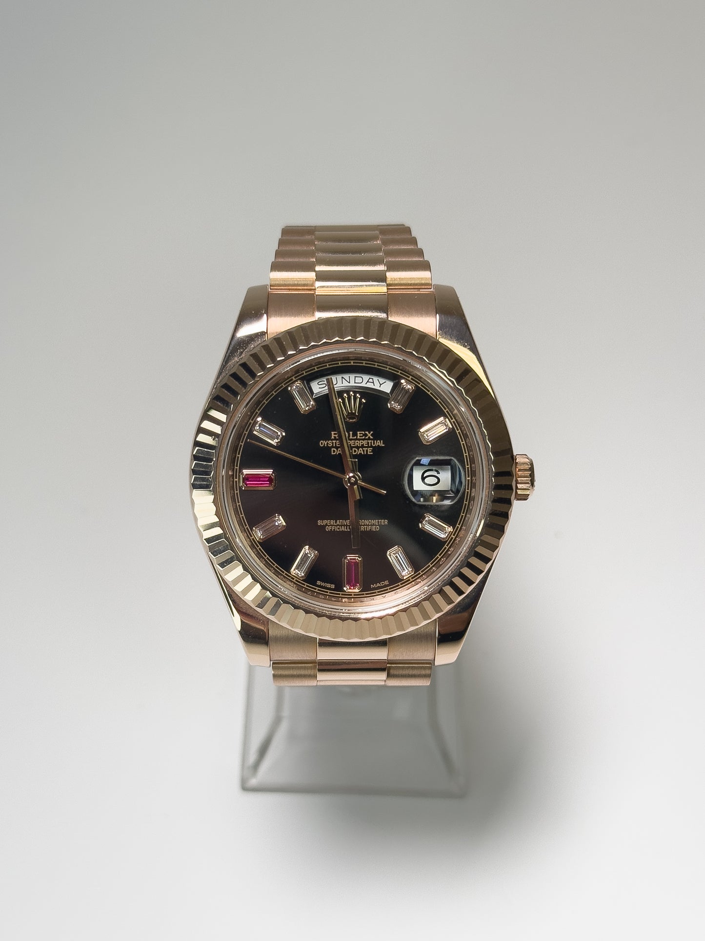 ROLEX DAY-DATE II - EVEROSE - RUBY AND DIAMOND DIAL