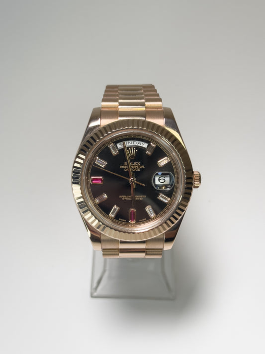 ROLEX DAY-DATE II - EVEROSE - RUBY AND DIAMOND DIAL