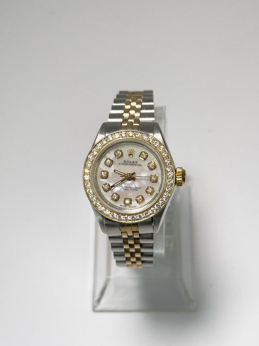 ROLEX DATEJUST - OYSTERSTEEL AND YELLOW GOLD - MOTHER OF PEARL DIAL - CUSTOM BEZEL