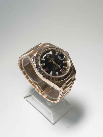ROLEX DAY-DATE II - EVEROSE - RUBY AND DIAMOND DIAL