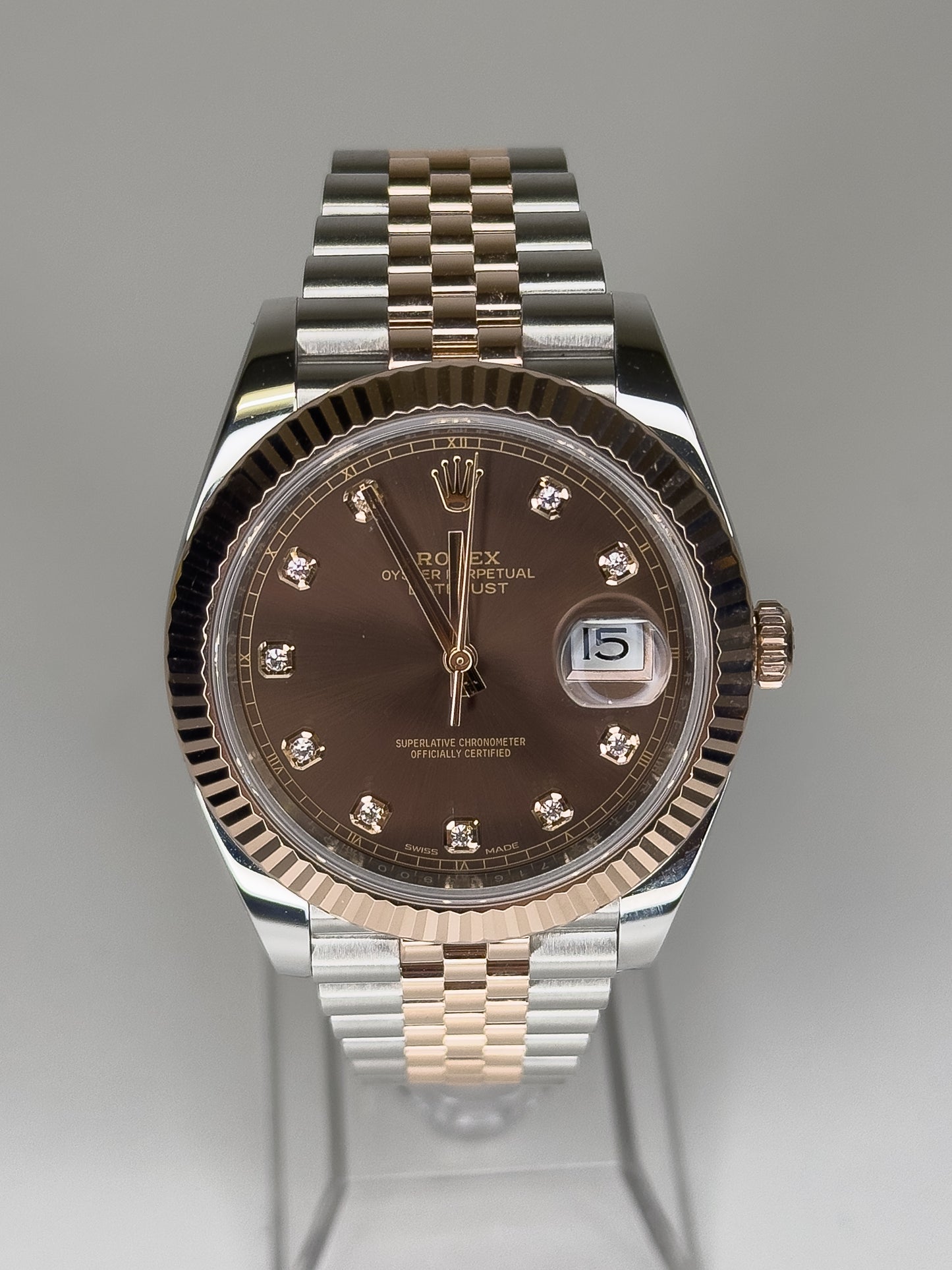 ROLEX DATE JUST 41 - OYSTERSTEEL & ROSE GOLD - BROWN & DIAMONDS DIAL