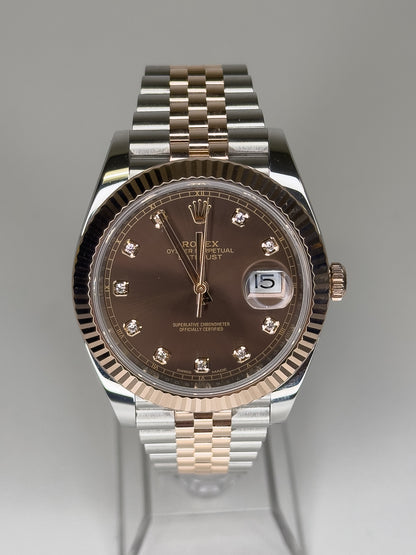 ROLEX DATE JUST 41 - OYSTERSTEEL & ROSE GOLD - BROWN & DIAMONDS DIAL