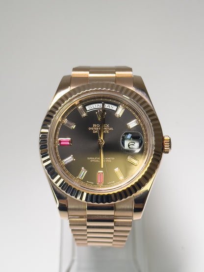 ROLEX DAY-DATE II - EVEROSE - RUBY AND DIAMOND DIAL