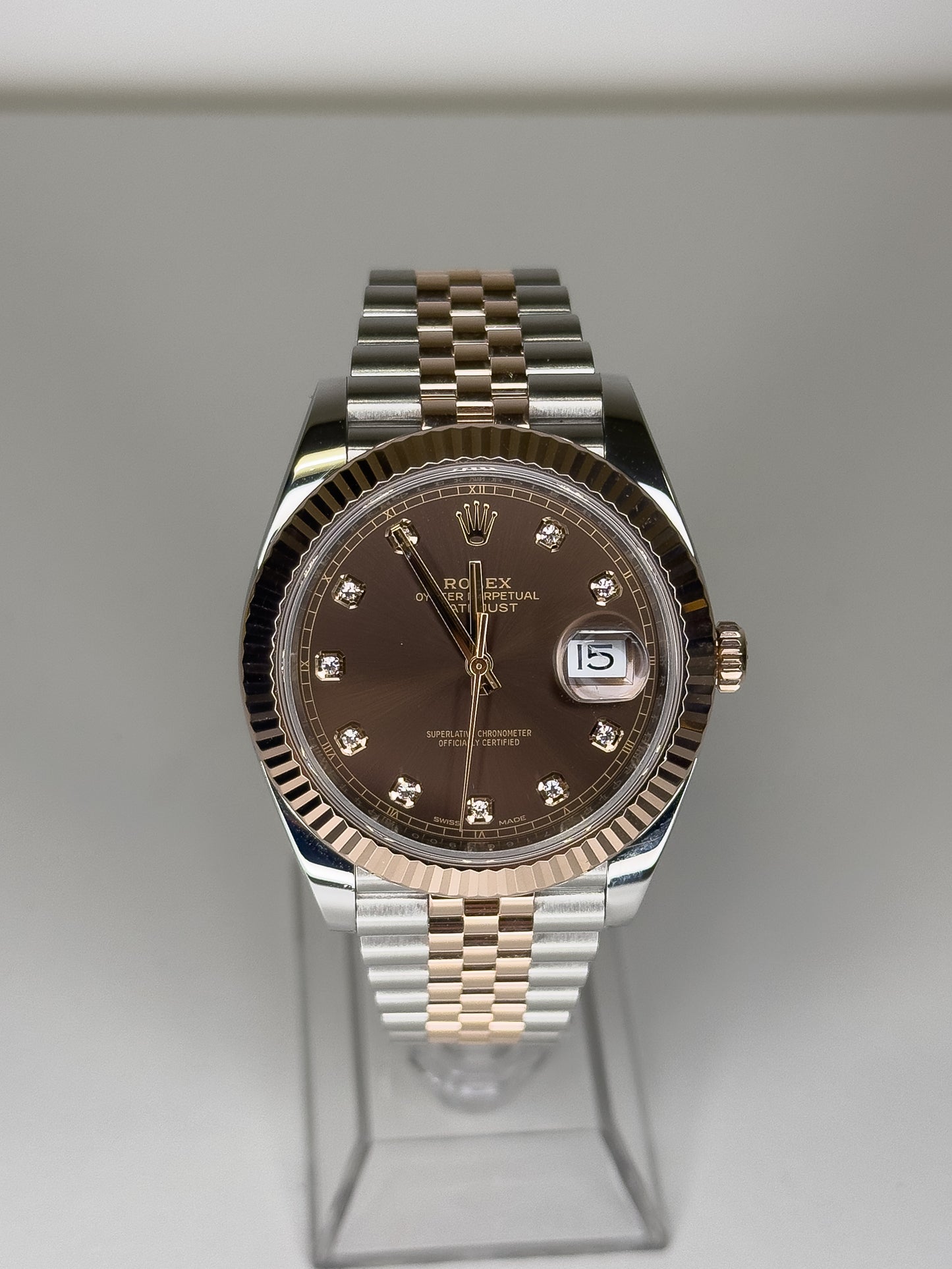 ROLEX DATE JUST 41 - OYSTERSTEEL & ROSE GOLD - BROWN & DIAMONDS DIAL