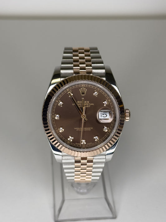 ROLEX DATE JUST 41 - OYSTERSTEEL & ROSE GOLD - BROWN & DIAMONDS DIAL