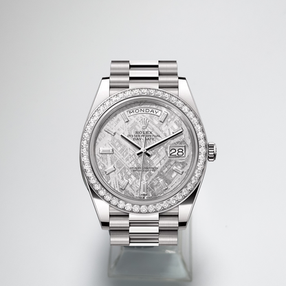 ROLEX DAY-DATE 40 - BAGUETTE DIAMONDS - METEORITE DIAL - DIAMOND BEZEL