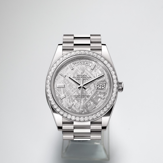 ROLEX DAY-DATE 40 - BAGUETTE DIAMONDS - METEORITE DIAL - DIAMOND BEZEL