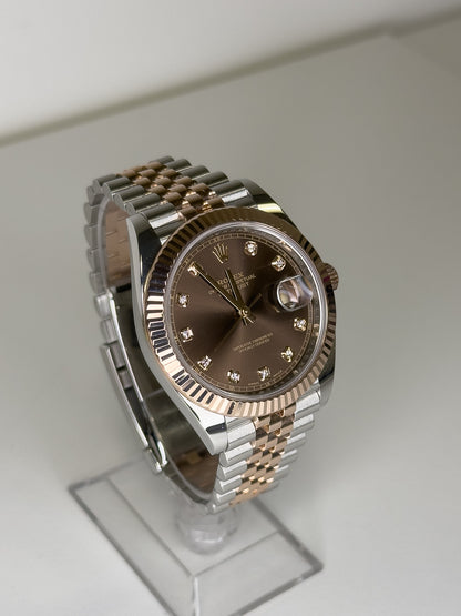 ROLEX DATE JUST 41 - OYSTERSTEEL & ROSE GOLD - BROWN & DIAMONDS DIAL
