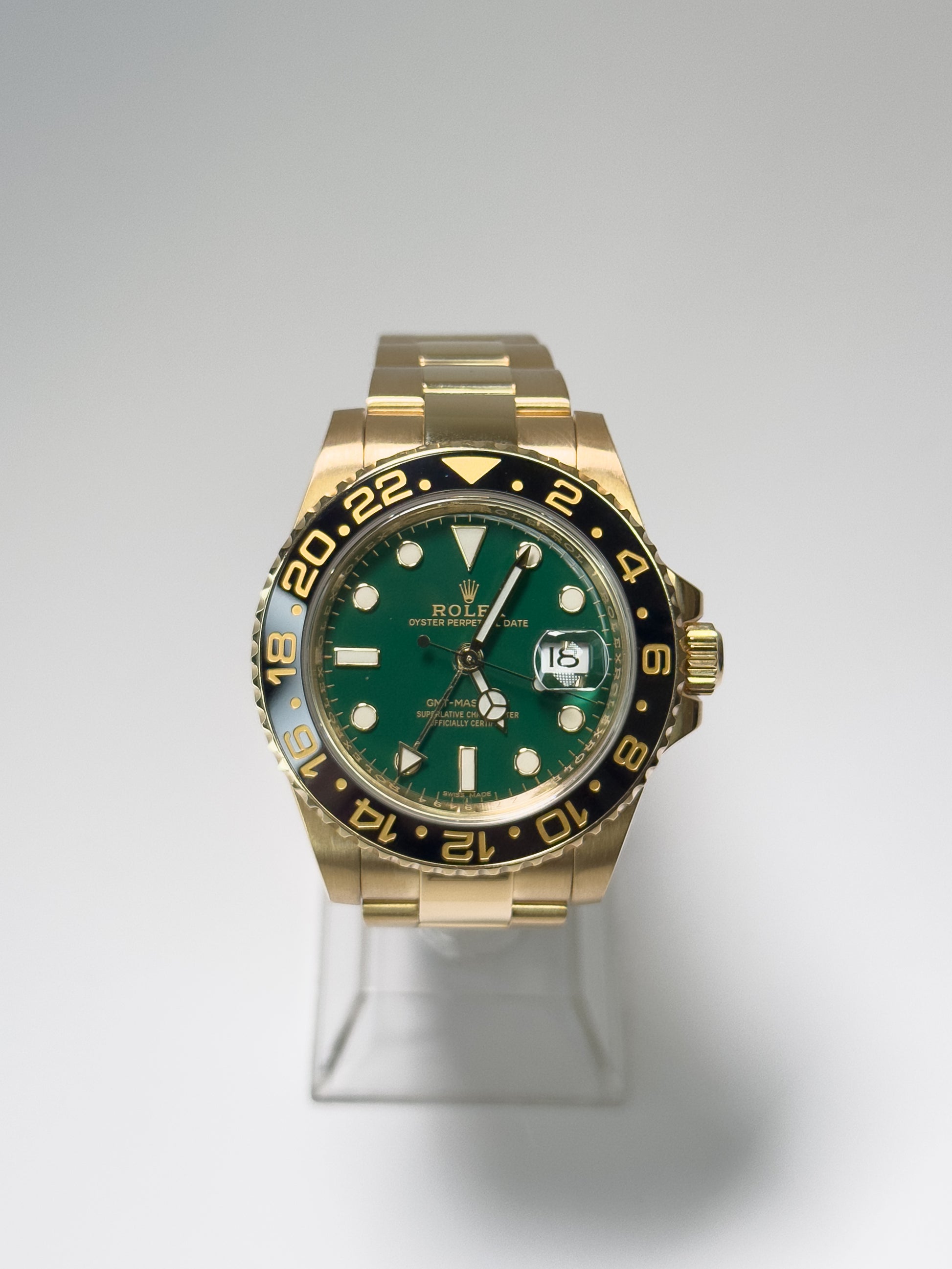 50th Anniversary Gmt Gold Green ROLEX GMT-MASTER II YELLOW GOLD
